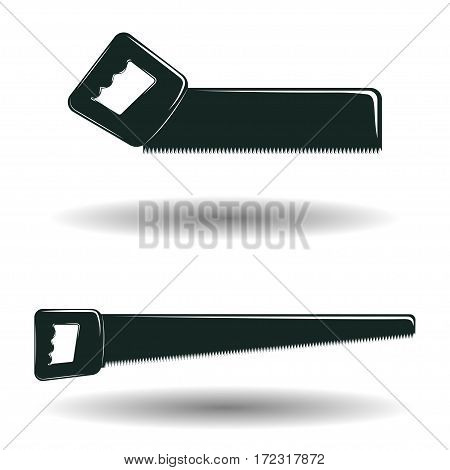 Monochrome crosscut saw sign or icon, element for woodworking emblem or logo, isolated on white background, vector