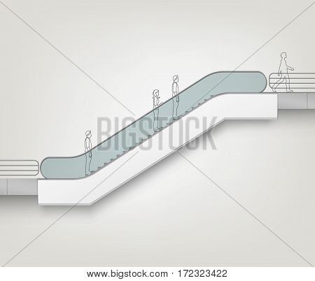 Vector Modern Escalator with Place for Advertising Side view Isolated on White Background