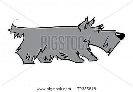 scottish terrier. pet dog cartoon character. gray color