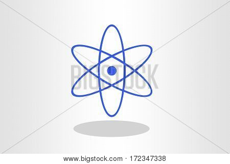 Illustration of blue atom against plain background