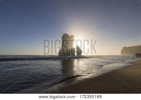 Gog and Magog are two giant limestone stacks offshore from the Gibson Steps on the Great Ocean Road outside Port Campbell in Victoria, Australia.