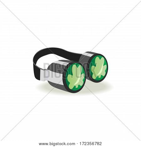 St. Patrick's Day sign. Freehand drawn cute cartoon icon emblem. Irish holiday parade decoration. Creative fancy model of glasses with clover in shape of minion goggles. Ireland shamrock green symbol