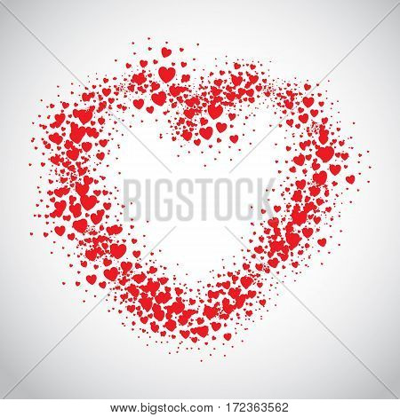 Red heart spray painted with random scatter hears. Valentine's Day and love concept.