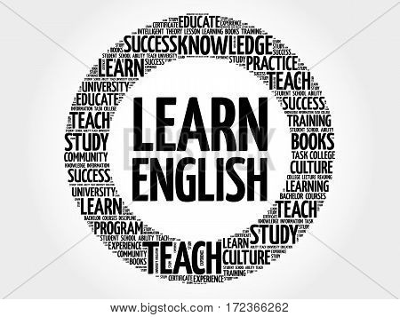 Learn English word cloud collage, education concept background