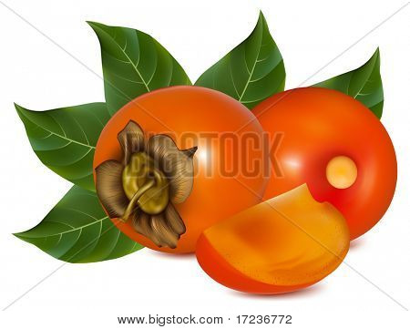 Fotorealistische Vektor-Illustration. Persimmon mit Blättern.