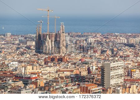 Panoramic View of Barcelona on a sunny day