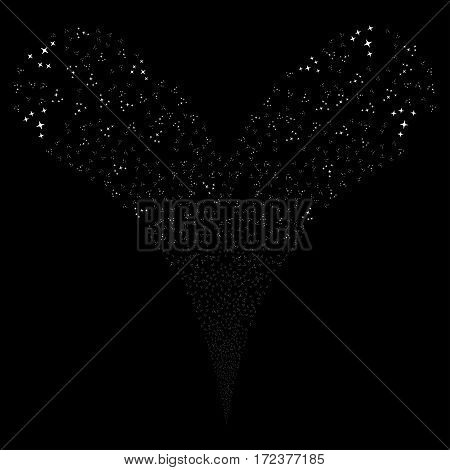 Space Stars fireworks stream. Vector illustration style is flat white iconic symbols on a black background. Object double fountain created from random symbols.