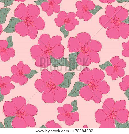 Vector Hand Drawn Seamless Floral Nature Pattern. Vector Illustration.