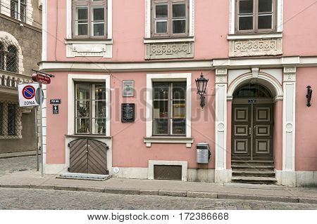 RIGA/ LATVIA - JULY 26, 2015: Old residential house in the classicism style. Riga, Latvia.