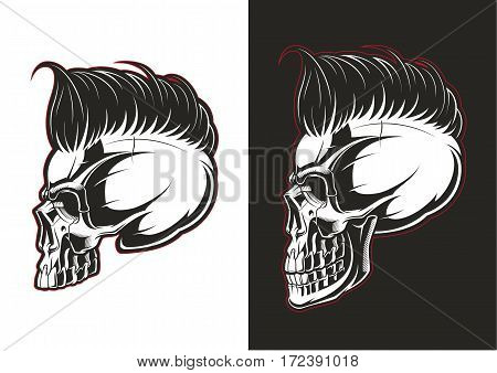 Profile barber skull on white and black backgrounds