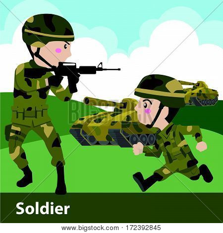 Military soldier weapon cartoon Flat Vector Illustration