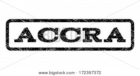 Accra watermark stamp. Text caption inside rounded rectangle frame with grunge design style. Rubber seal stamp with dust texture. Vector black ink imprint on a white background.