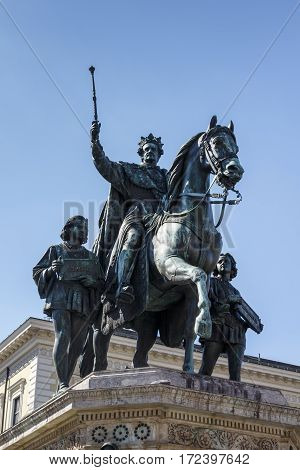 The monument Reiterdenkmal of King Ludwig I of Bavaria is located at the Odeosplatz in Munich