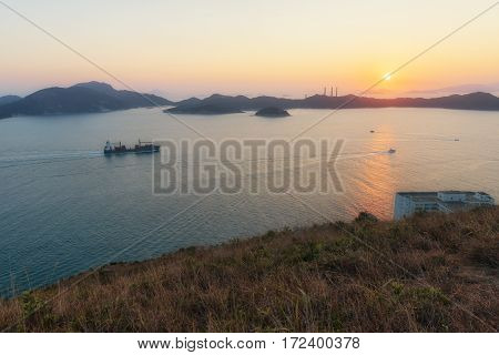 Aberdeen Typhoon Shelters View At Yuk Kwai Shan (mount Johnston) In Sunset Time
