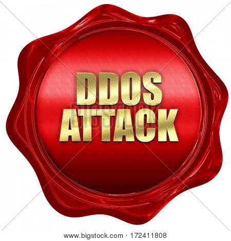 ddos attack, 3D rendering, red wax stamp with text
