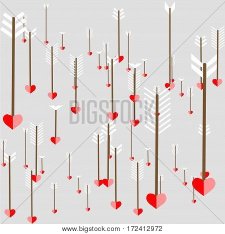 Seamless vector pattern with hearts and arrows. Valentines day design