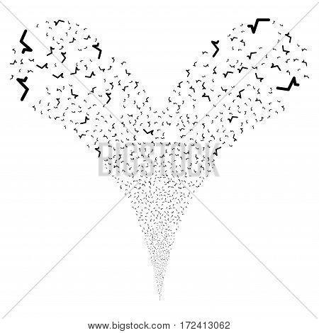 Sqrt fireworks stream. Vector illustration style is flat black iconic symbols on a white background. Object double fountain constructed from random design elements.