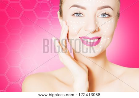 renovating skin concpet. woman face portrait with lifting marks