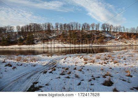 Moscow river during winter near Zvenigorod city in Moscow region