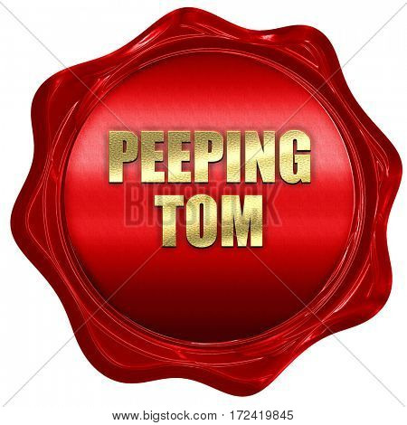 peeping tom, 3D rendering, red wax stamp with text
