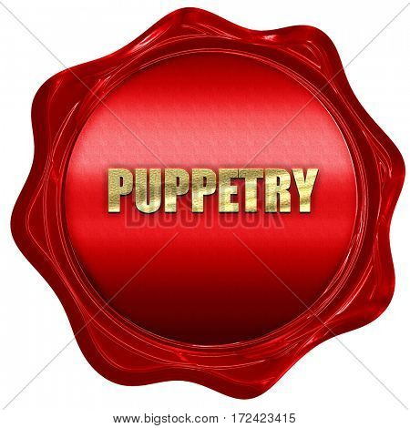 puppetry, 3D rendering, red wax stamp with text