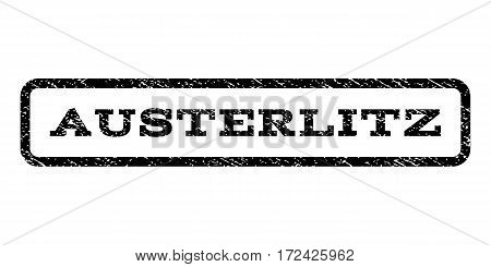 Austerlitz watermark stamp. Text caption inside rounded rectangle with grunge design style. Rubber seal stamp with scratched texture. Vector black ink imprint on a white background.