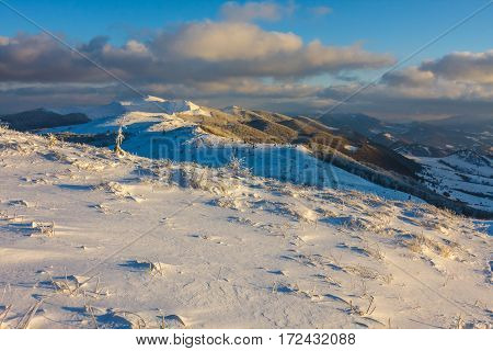 Beautiful Winter Landscape In The Mountains, Bieszczady, Poland