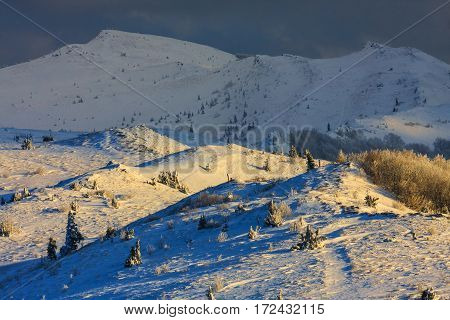 Beautiful Winter Landscape In The Mountains, Bieszczady, Poland