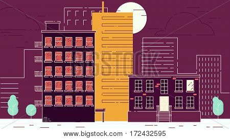 City Street stroke style vector illustration skyskrapers
