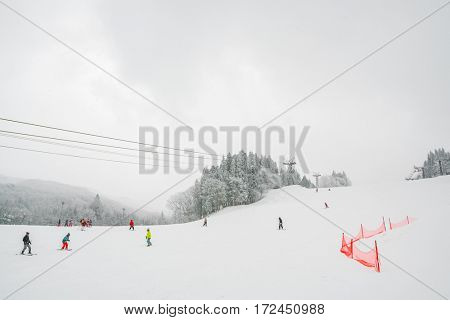 Yamakata, Japan - February 7, 2017: Rope-way in winter at Zao ski moutain, Yamagata Japan