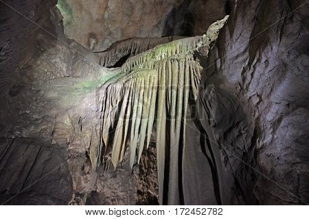 beautiful stalactites in cave located in Serbia