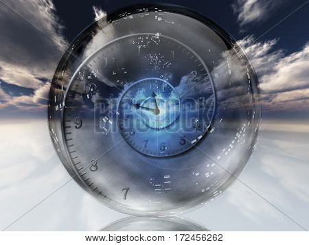 Spiral of time inside crystal ball.  3D Render