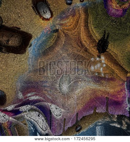 Surreal painting. God's eye, men's heads with different thoughts. Winged clocks represents flow of time.   3D Render Composed entirely of words, text  Some elements provided courtesy of NASA
