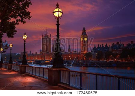 London sunset skyline Bigben and Thames river