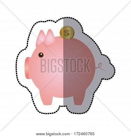 sticker color silhouette with money box in shape of pig vector illustration