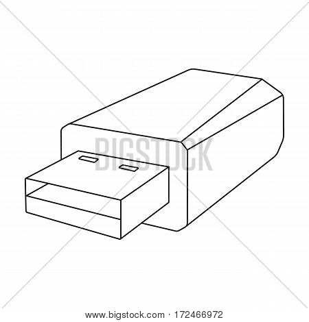 USB flash drive icon in outline design isolated on white background. Personal computer accessories symbol stock vector illustration.