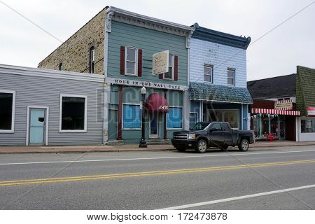 MANCELONA, MICHIGAN / UNITED STATES - NOVEMBER 27, 2016: Vacant store fronts on State Street in downtown Mancelona.