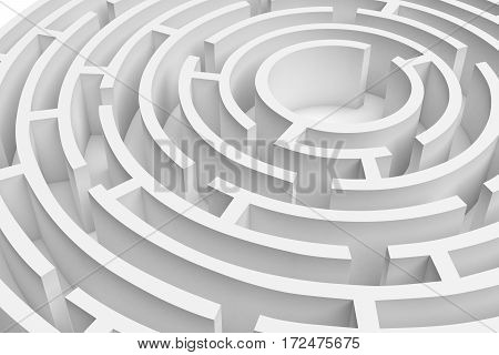3D rendering of the white round maze consruction approximated. 3D render. Concept design. Abstract art