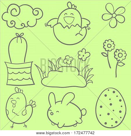 Collection of easter style doodles vector art
