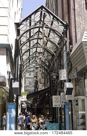 MELBOURNE, AUSTRALIA - January 12, 2017: Block Place is a pedestrian laneway trendy with both locals and tourists for its intimate alfresco cafes in Melbourne Australia.