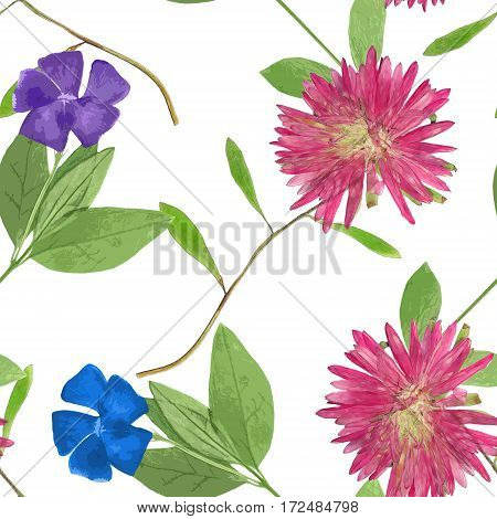 Aster Michaelmas daisy Periwinkle. Texture of flowers. Seamless pattern for continuous replicate. Floral background photo collage for production of textile cotton fabric. For use in wallpaper covers.