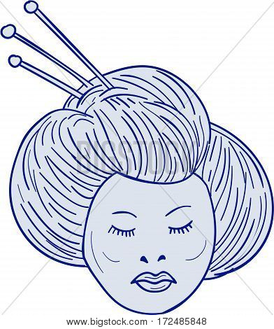Drawing sketch style illustration of head of Geisha geiko or geigi girl traditional Japanese female entertainer who act as hostesses viewed from front set on isolated white background.
