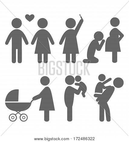 Family and baby flat icons isolated on white background