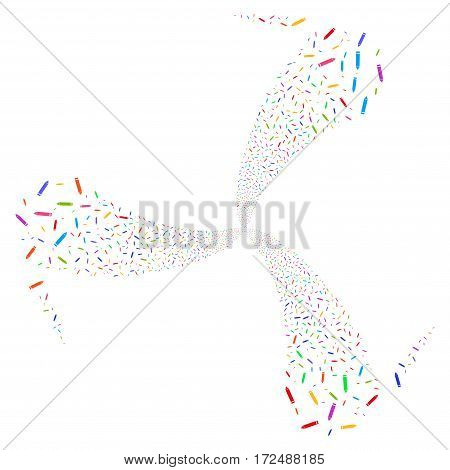 Edit Pencil fireworks swirl rotation. Vector illustration style is flat bright multicolored iconic symbols on a white background. Object whirl constructed from random symbols.