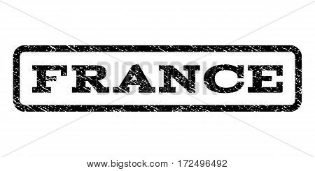 France watermark stamp. Text caption inside rounded rectangle frame with grunge design style. Rubber seal stamp with unclean texture. Vector black ink imprint on a white background.