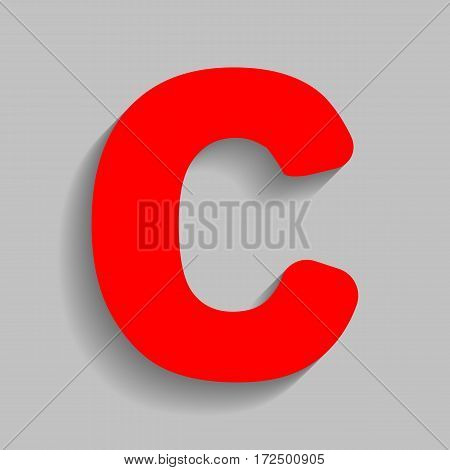 Letter C sign design template element. Vector. Red icon with soft shadow on gray background.