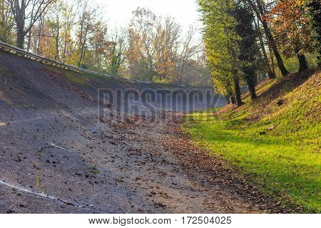 Generic view of Monza high-speed oval with banked sopraelevata curves in a autumn day
