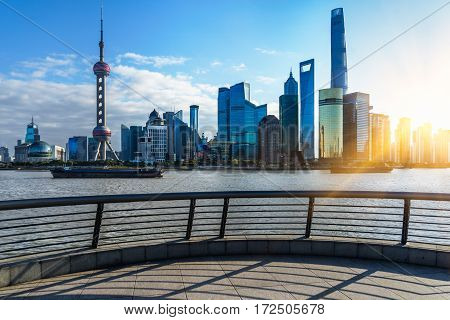 Shanghai skylinelandmarks of Shanghai with Huangpu river in China.