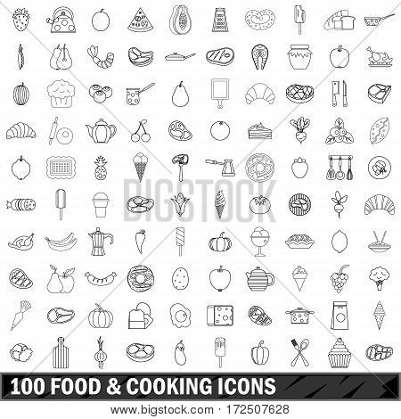 100 food and cooking icons set in outline style for any design vector illustration
