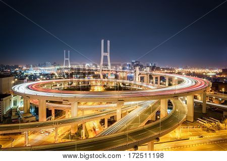 shanghai nanpu bridge at night busy traffic background